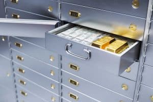 Safety Deposit Box with Cash and Gold Bars