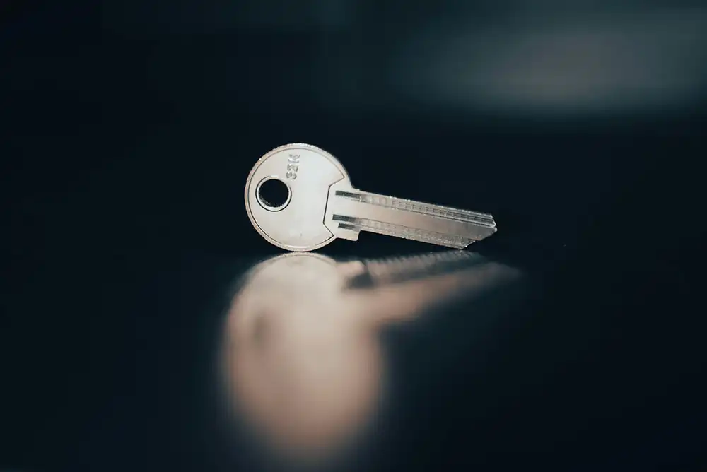 A key on a dark surface