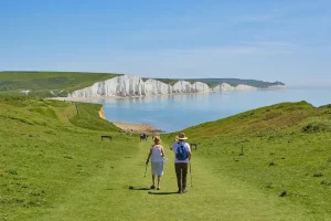A retired couple enjoying a vacation at the Seven Sisters