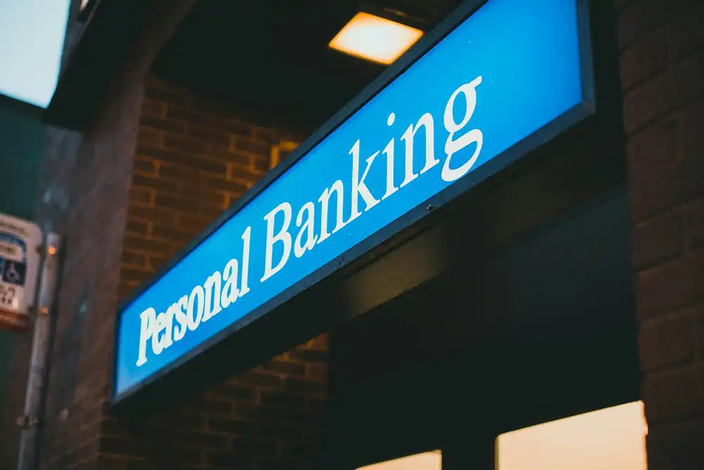 A personal banking sign outside