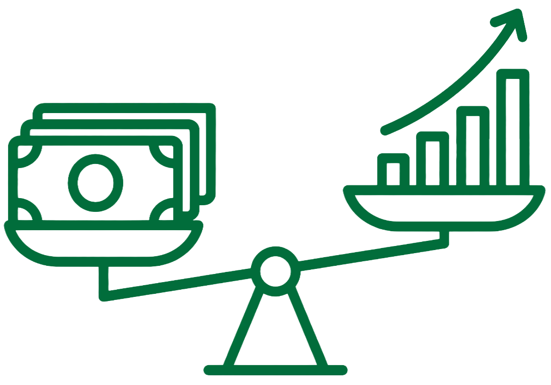 illustration of money and a graph being weighed on a scale