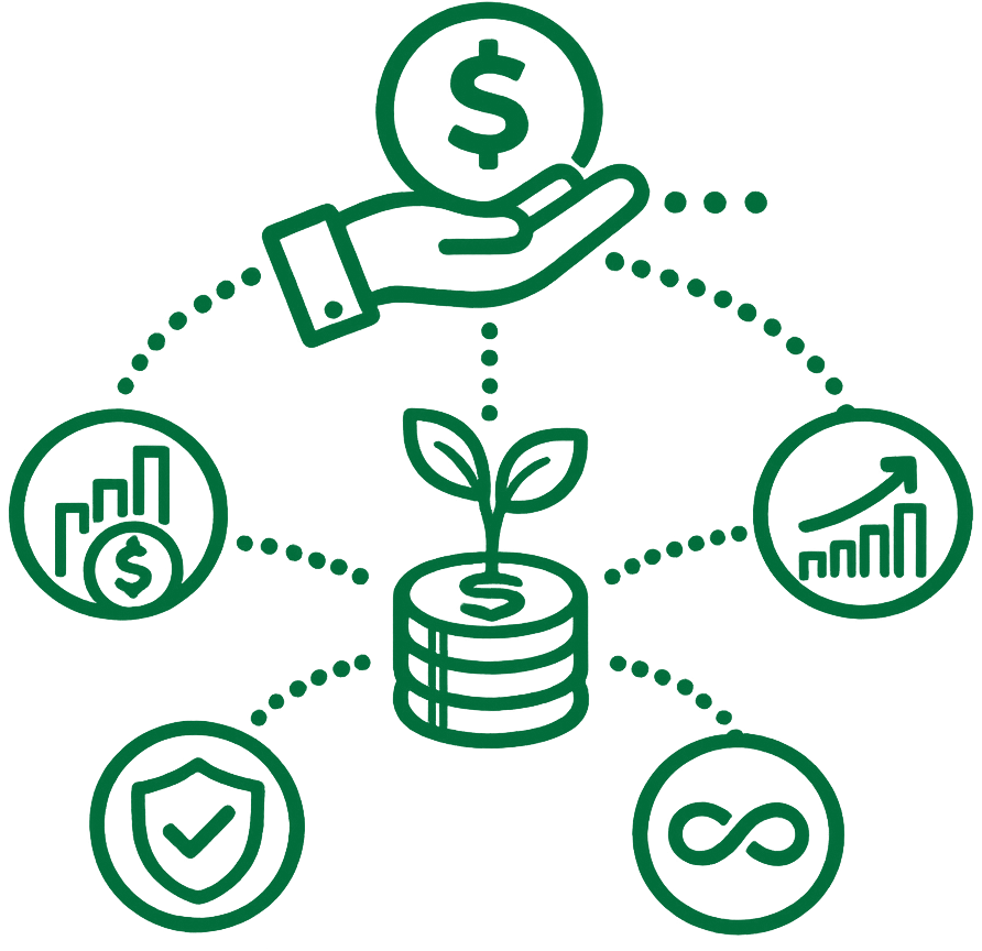 illustration of a hand holding money with a money plant growing