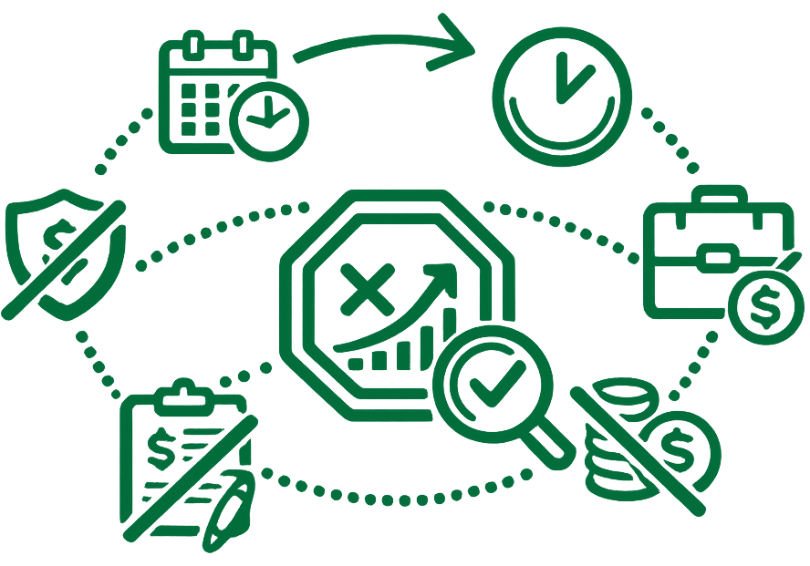 illustration of items canceled out and items with checkmarks