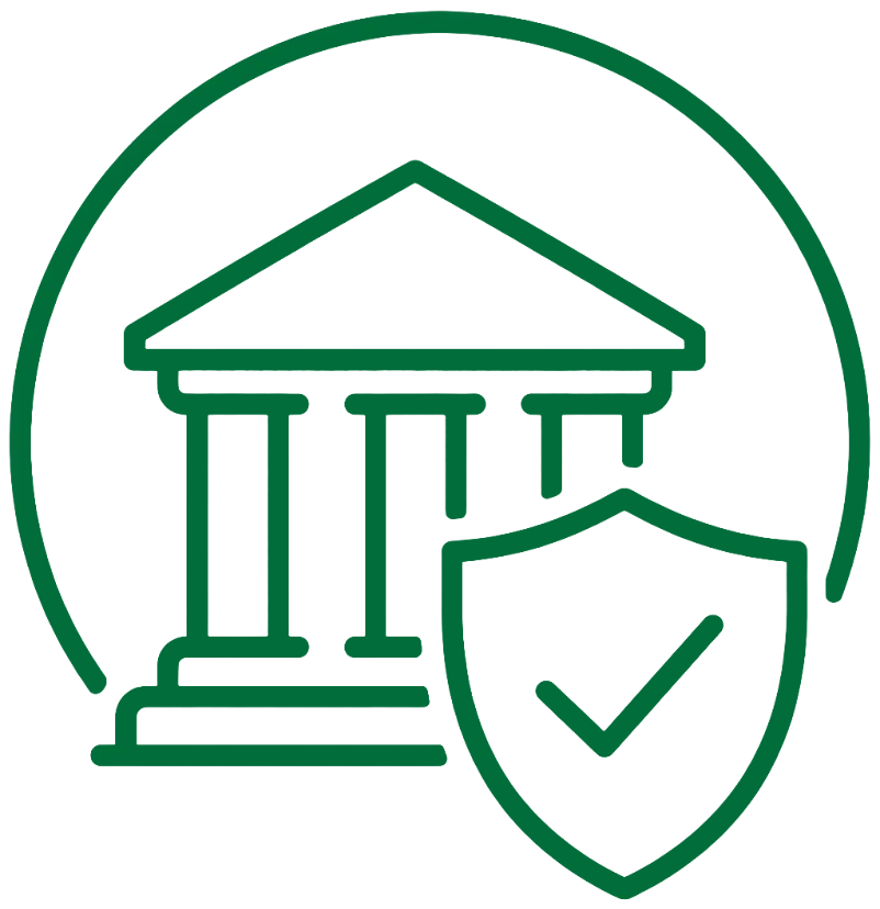 illustration of a financial building with a shield