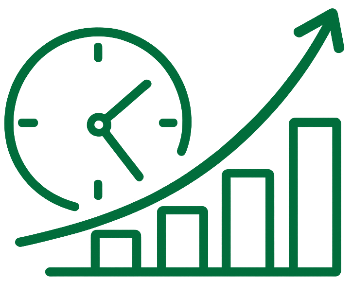 illustration of a upward graph and a countdown clock