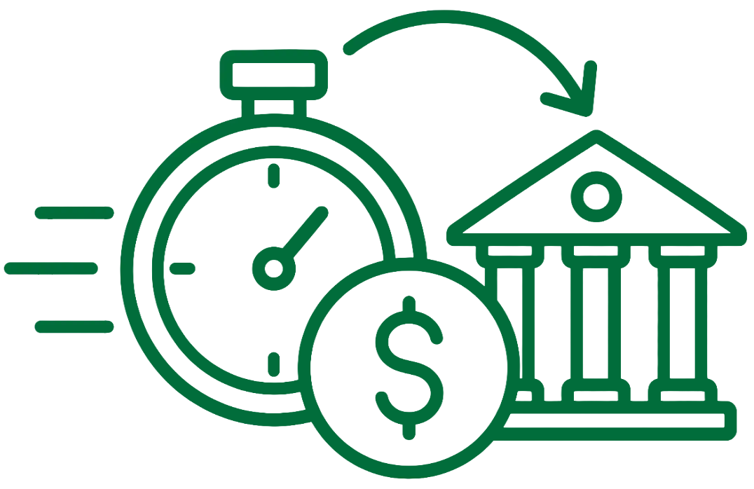 illustration of financial building with money and a clock