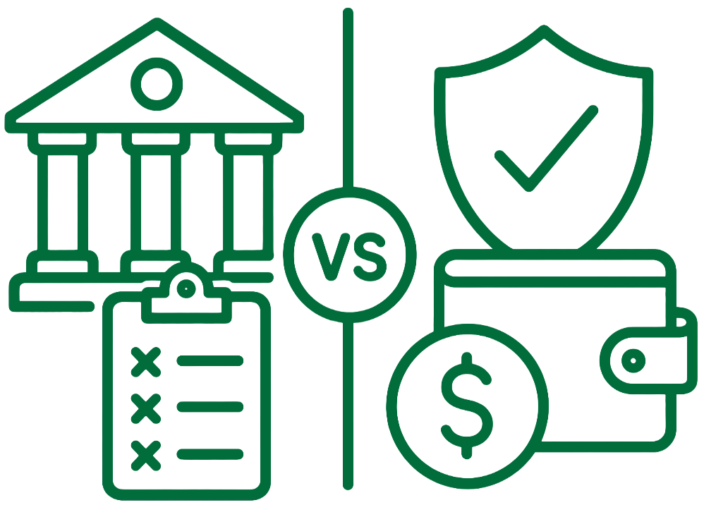 illustration of a financial building and a wallet