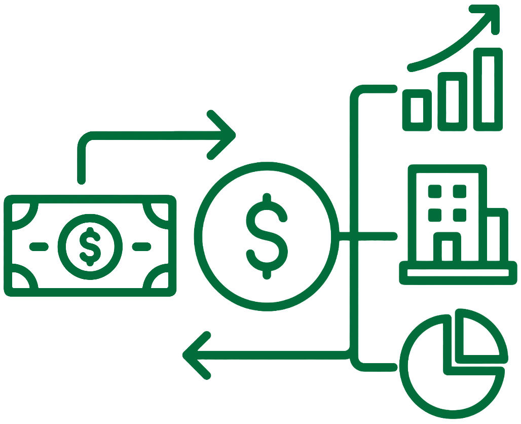 illustration o f money and upward graphs