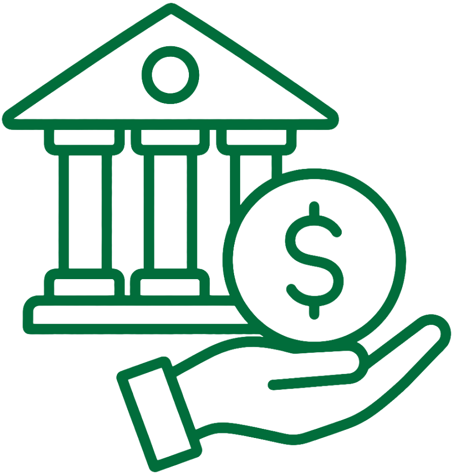 illustration of a financial building and a hand holding money
