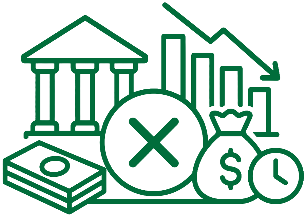 illustration of a financial building and a downward graph