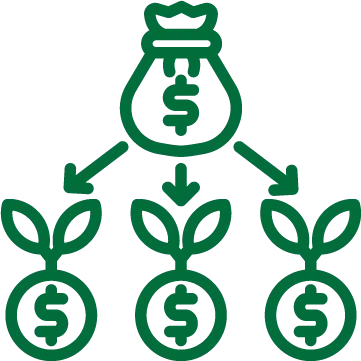 illustration of a bag of money producing 3 smaller bags of money