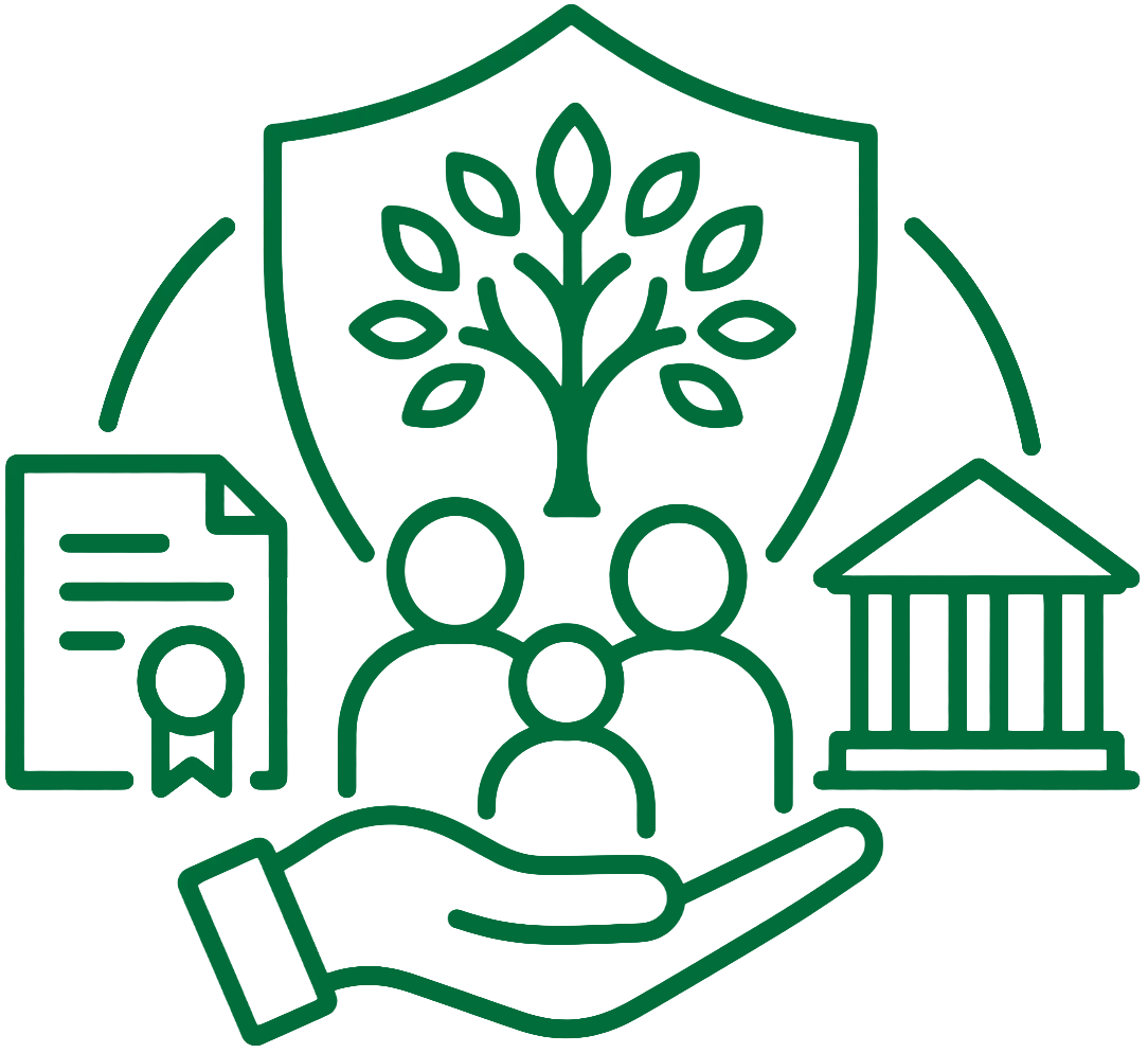 illustration of a hand holding multiple people and a tree growing