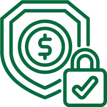 illustrations of a dollar in the middle of shield with a padlock