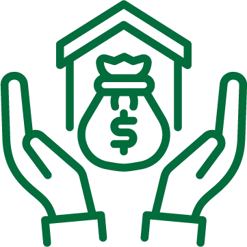 illustration of two hands hold up a bag of money and a house