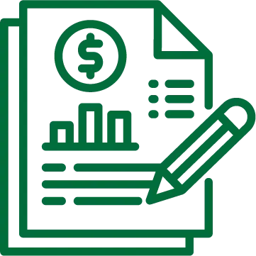illustration of a document with charts money and a pencil